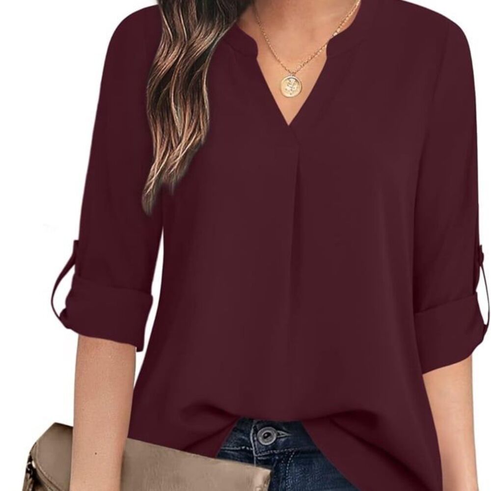 Timeson Women's Casual Chiffon V Neck 3/4 Sleeve Blouse Top Chiffon NWT Size XL